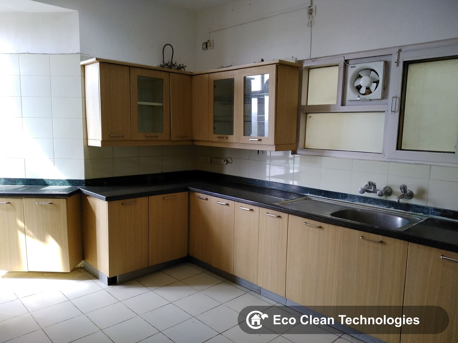 Modular kitchen with cabinets