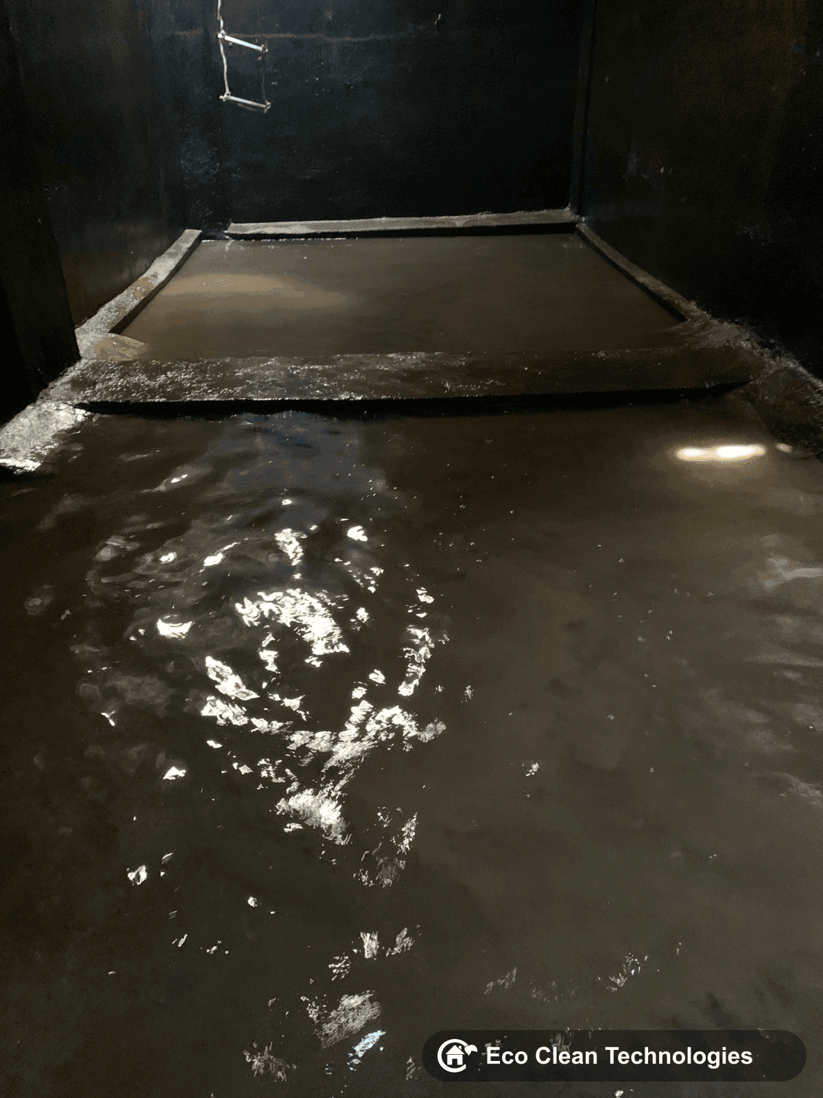 Dirty underground tank water before cleaning