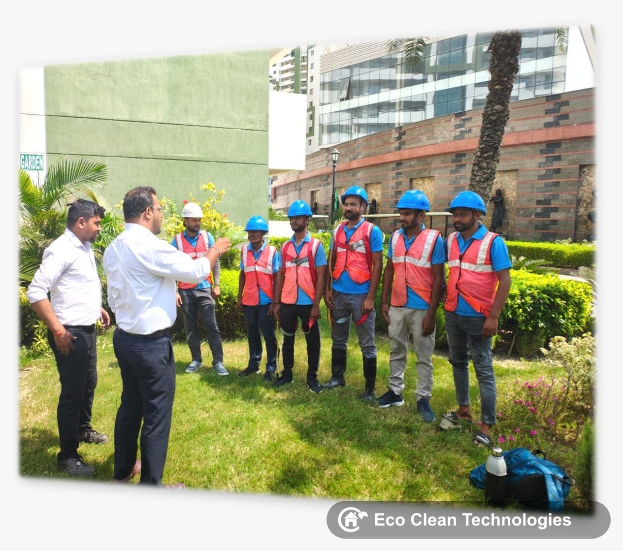 Eco Clean Technologies team safety briefing before underground tank cleaning