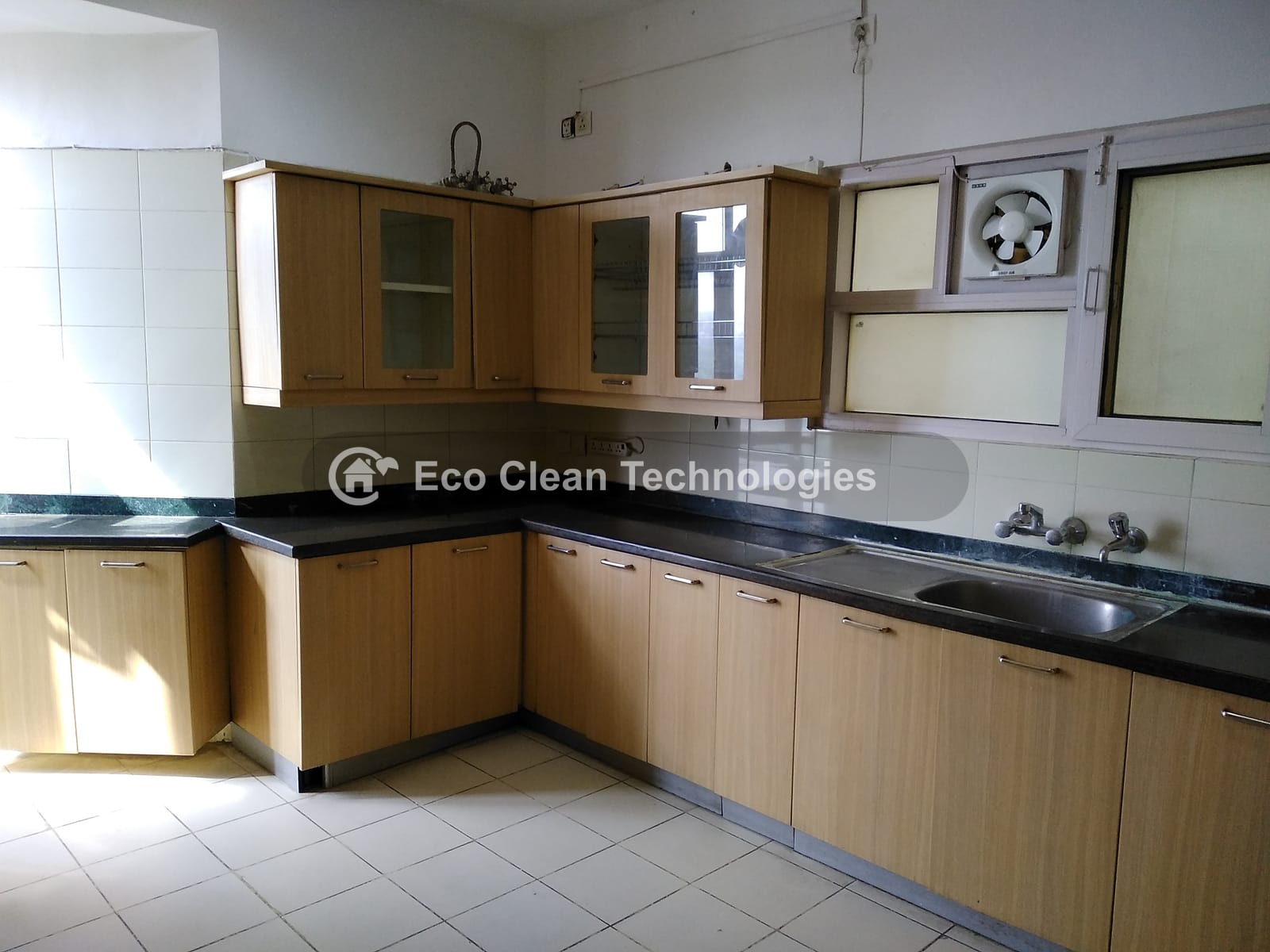 Modular kitchen with cabinets