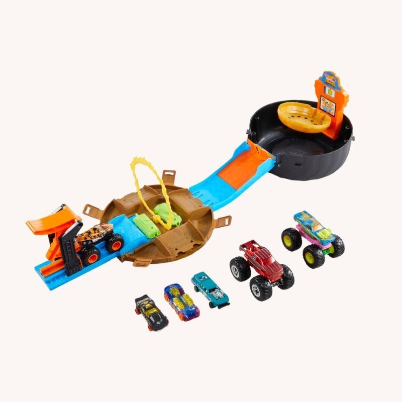 Hot Wheels Monster Trucks Stunt Tire Playset – VGUC | Fold-Out Ramp & Launcher | Portable Fun