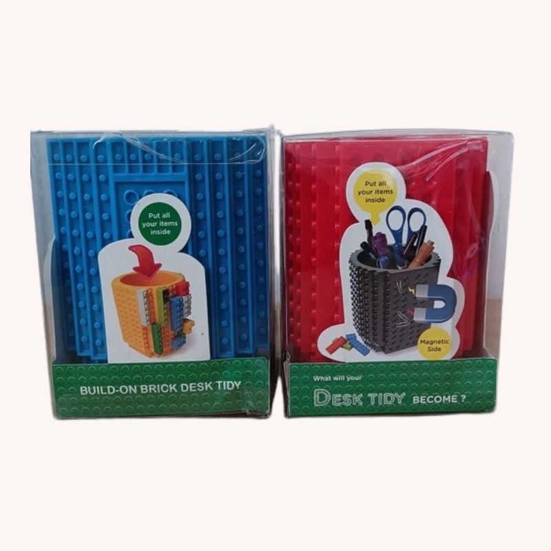 Build-On Brick Desk Tidy Set โ 2 Holders (Blue & Red) โ Creative DIY Organizers