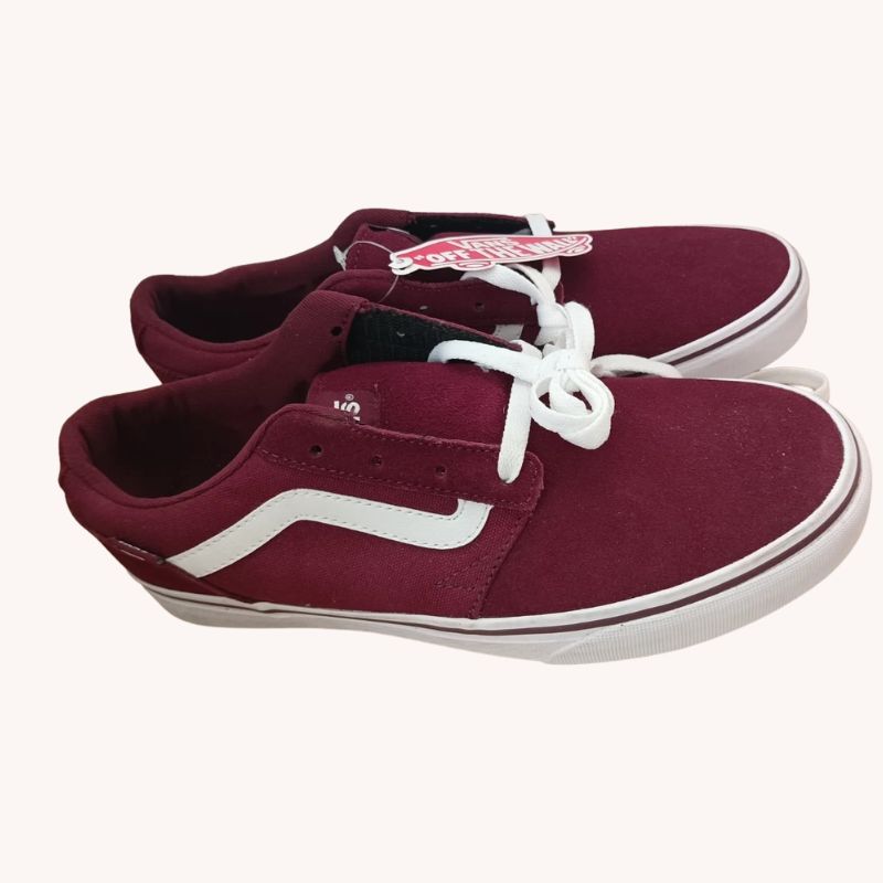 VANS Chapman Stripe Leather Lace-Up Shoes – Maroon – UK 7.5 – NEW with Tag