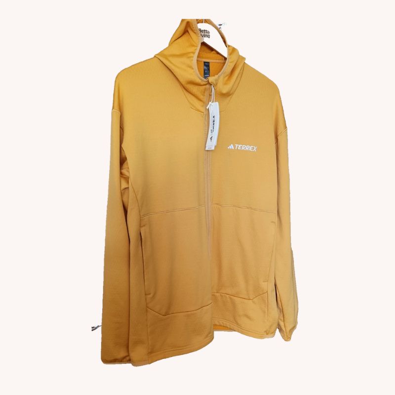 ADIDAS TERREX Xperior Light Fleece Hooded Yellow Men’s Jacket, UK XL , New - Image 2