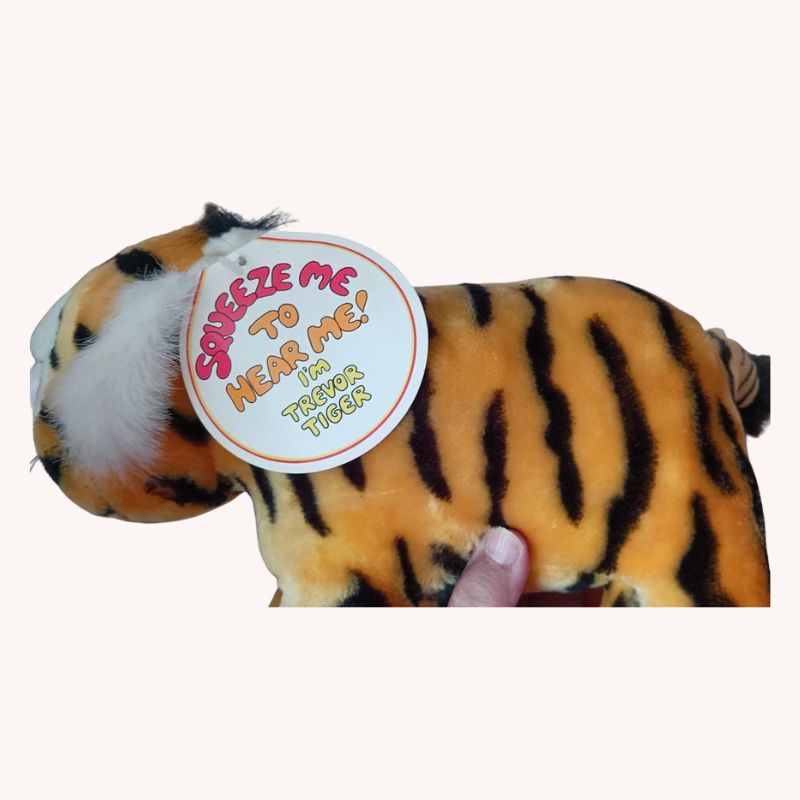Squeeze Me to Hear Me 1980s Vintage Squeezems Yellow Tiger Plush – New with Tag