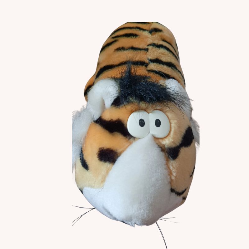 Squeeze Me to Hear Me 1980s Vintage Squeezems Yellow Tiger Plush – New with Tag - Image 2