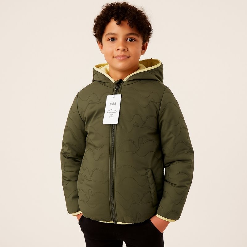 M&S Kids Jacket – Green Dino Novelty Hooded – Size 6–7 Years – New with Tag - Image 1