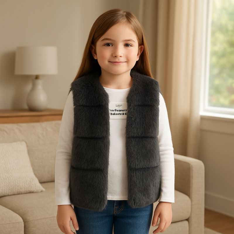 Zara Girls Kids Outerwear Faux Fur Vest, Dark Grey Size 8/9 –Very Good Condition - Image 3