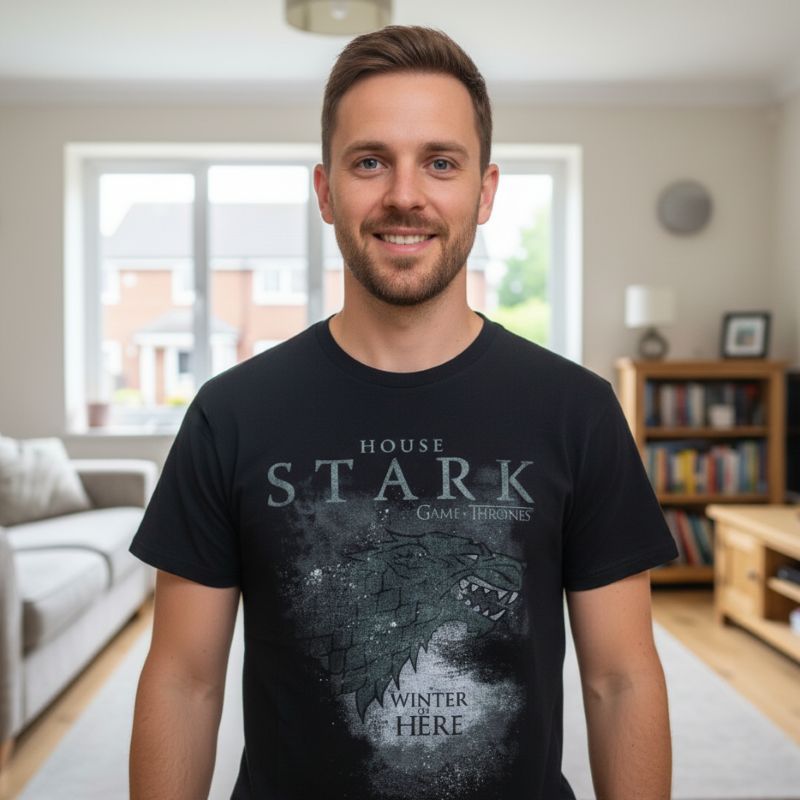 Game of Thrones House Stark T-Shirt – Black – Size M | VGC