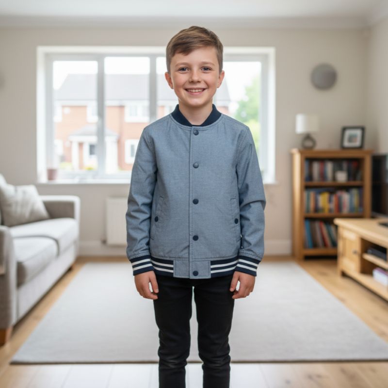 H&M Light Blue Bomber Jacket, smart design – Size 5-6 Years | VGC