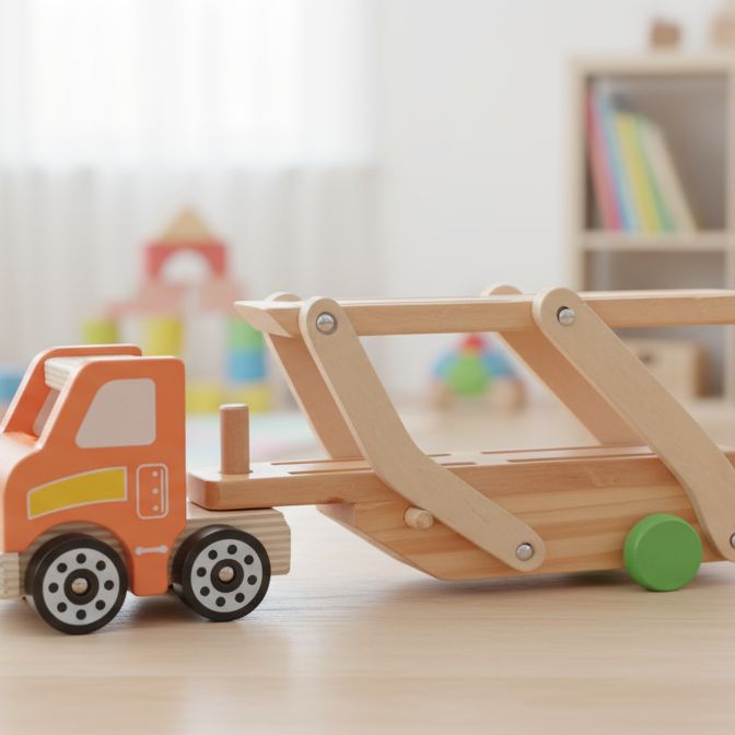 FidgetGear Wooden Car Carrier Truck & Mini Cars Set – Large Double Deck | VGUC - Image 4