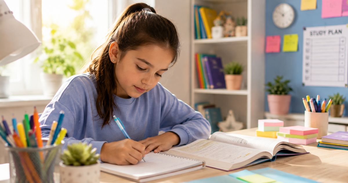 Illustration of a study checklist, lightbulb, clock, and pencil representing good study habits